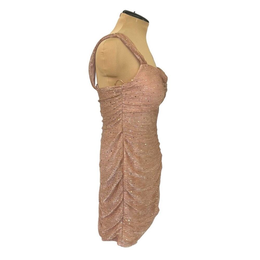 MORGAN & CO Ruched Cutout Sequin Minidress In Rose Gold Size XL NEW - Picture 8 of 15